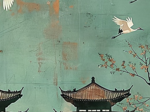  高清新款大美国风国潮元素中式美学壁画壁纸背景 