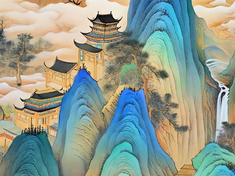  高清新款大美国风国潮元素中式美学壁画壁纸背景 