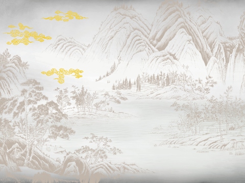  高清新中式楼阁线条肌理背景 