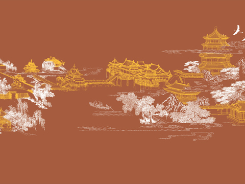  高清新中式楼阁线条肌理背景 