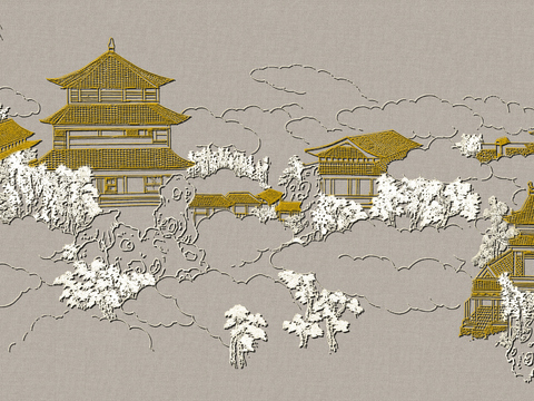  高清新中式楼阁线条肌理背景 