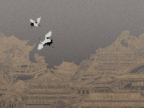  高清新中式楼阁线条肌理背景 