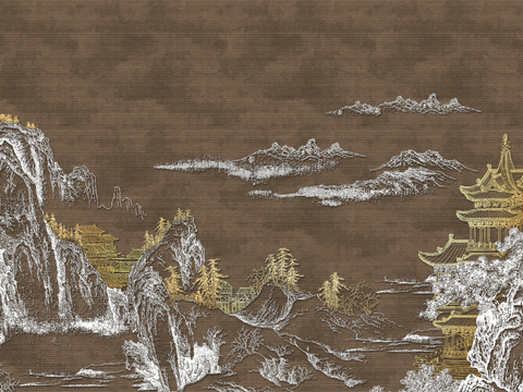  高清新中式楼阁线条肌理背景 