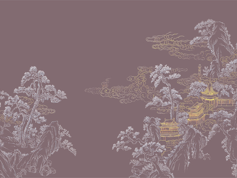  高清新中式楼阁线条肌理背景 