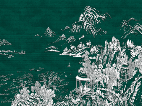  高清新中式楼阁线条肌理背景 