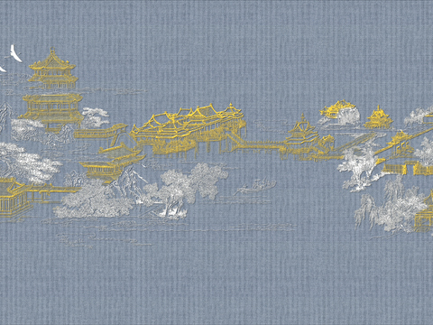  高清新中式楼阁线条肌理背景 