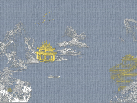  高清新中式楼阁线条肌理背景 