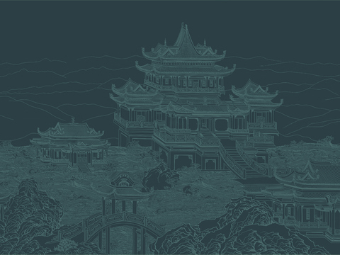  高清新中式楼阁线条肌理背景 