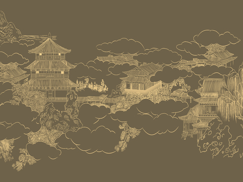  高清新中式楼阁线条肌理背景 