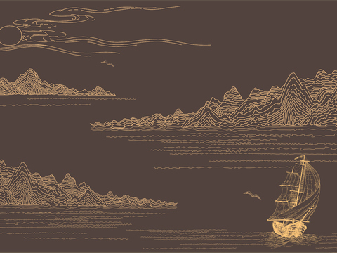  高清新中式楼阁线条肌理背景 