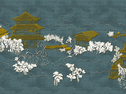  高清新中式楼阁线条肌理背景 