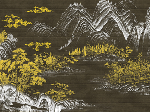  高清新中式楼阁线条肌理背景 