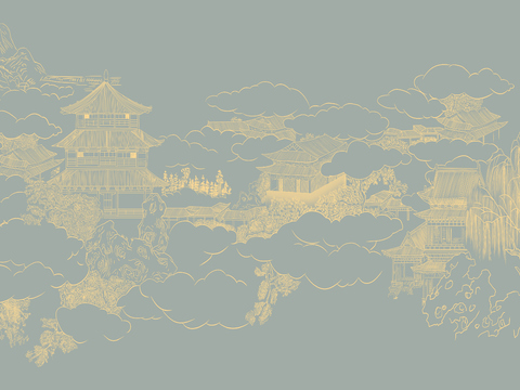  高清新中式楼阁线条肌理背景 