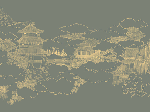  高清新中式楼阁线条肌理背景 