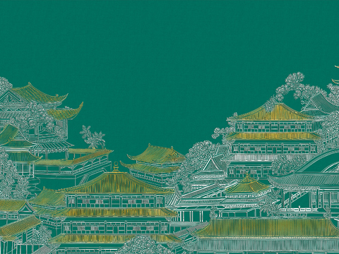  高清新中式楼阁线条肌理背景 