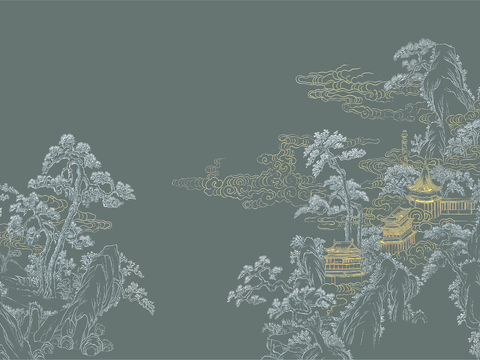  高清新中式楼阁线条肌理背景 