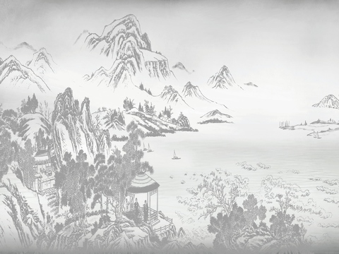  高清新中式楼阁线条肌理背景 