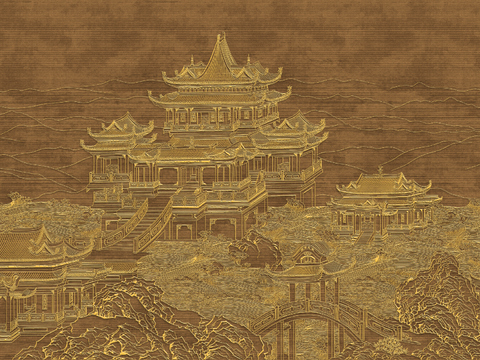  高清新中式楼阁线条肌理背景 