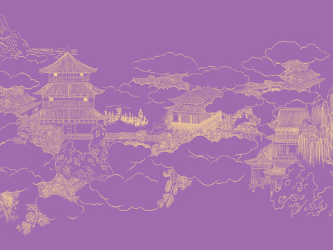 高清新中式楼阁线条肌理背景 