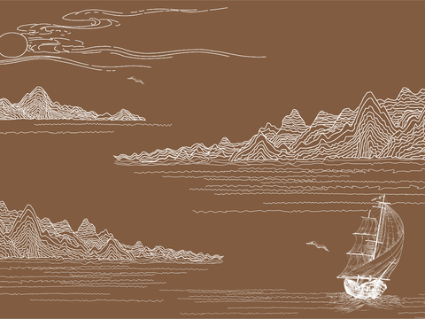  高清新中式楼阁线条肌理背景 