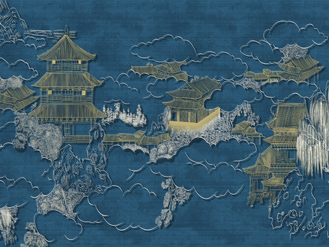  高清新中式楼阁线条肌理背景 