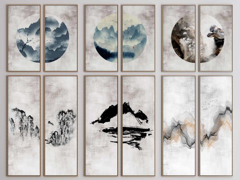  新中式山水挂画贴图 