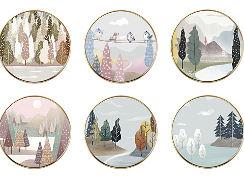  现代卡通风景抽象装饰画贴图 