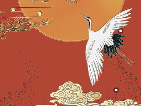  中式新中式仙鹤壁纸壁画装饰画 