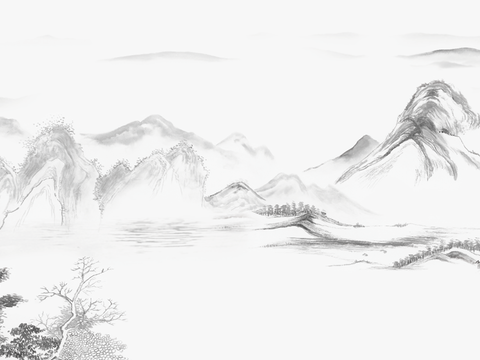  新中式水墨山水画 