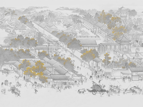  新中式刺绣清明上河图壁纸 