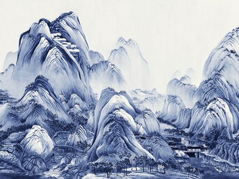  中式水墨山水画壁纸 