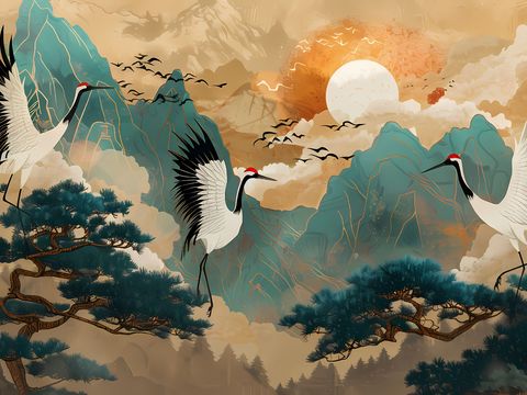  新中式国风壁纸壁画 