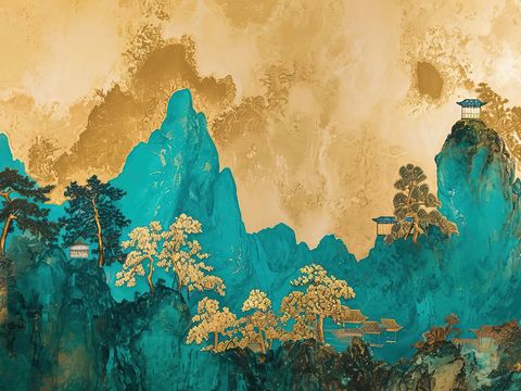 新中式國(guó)風(fēng)壁紙壁畫 