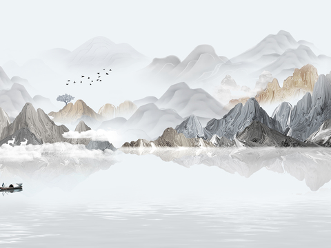  新中式山水装饰画贴图 