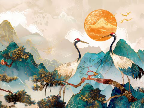  新中式國(guó)風(fēng)壁紙壁畫 