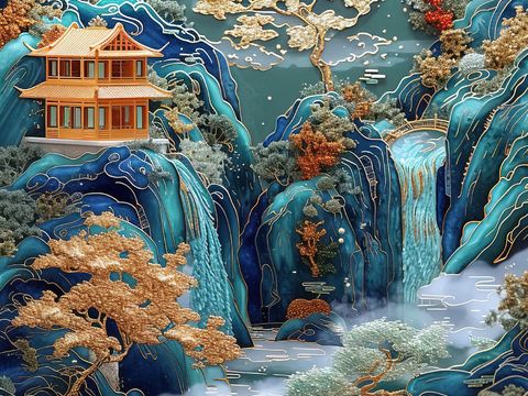  新中式國(guó)風(fēng)壁紙壁畫 