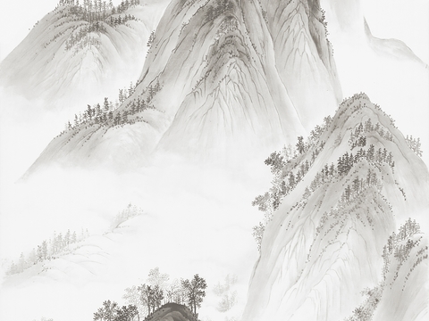  中式山水画壁画 