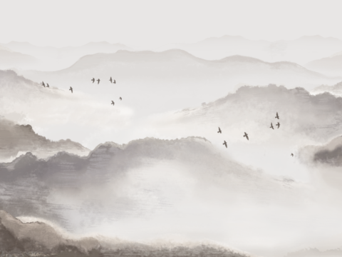  中式壁纸_山水贴图_自然风景_外景贴图_山水挂画_壁画_轻奢 