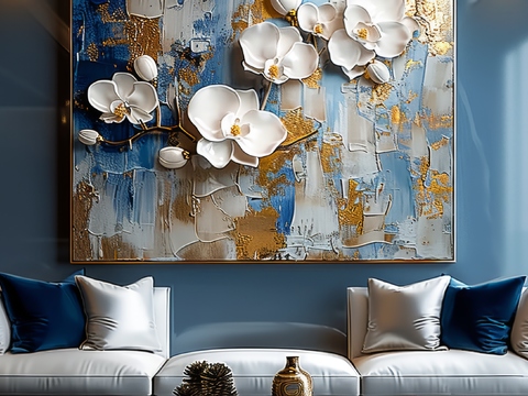  3D浮雕花卉背景墙 