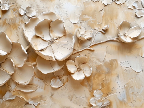  3D浮雕花卉背景墙 