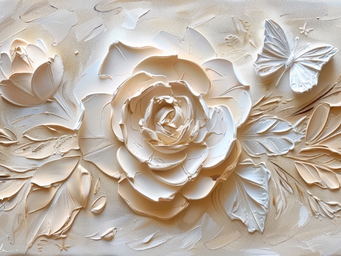  3D浮雕花卉背景墙 