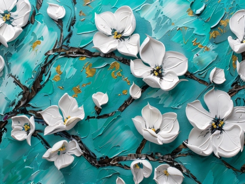  3D浮雕花卉背景墙 