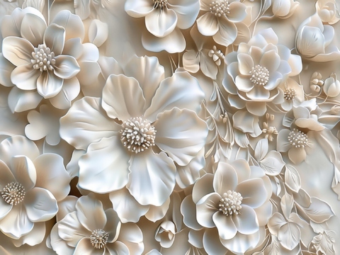  3D浮雕花卉背景墙 