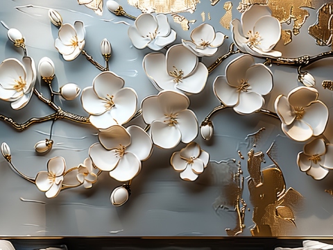  3D浮雕花卉背景墙 
