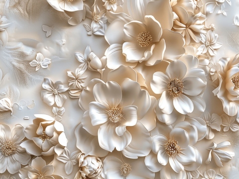  3D浮雕花卉背景墙 
