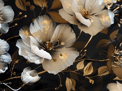  3D浮雕花卉背景墙 