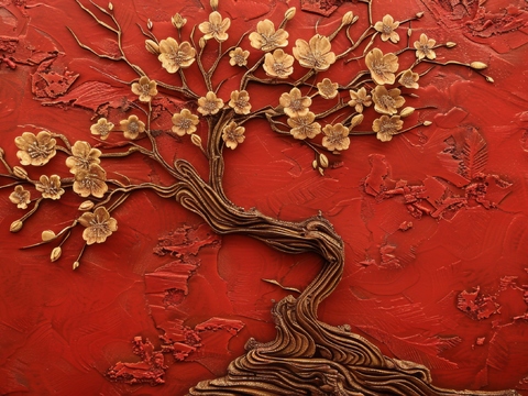  3D浮雕花卉背景墙 