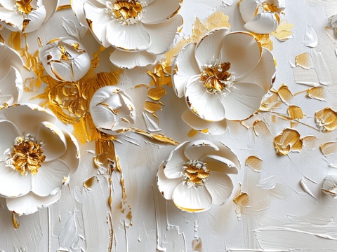  3D浮雕花卉背景墙 