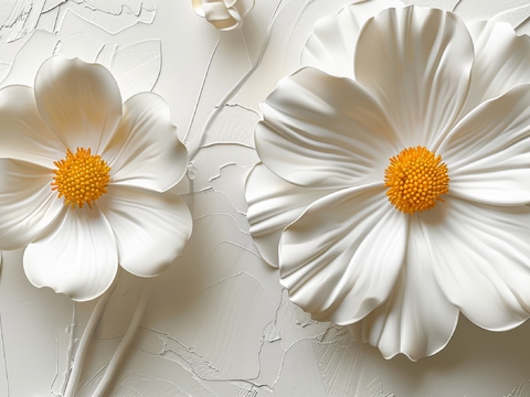  3D浮雕花卉背景墙 