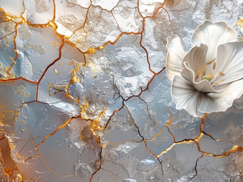  3D浮雕花卉背景墙 